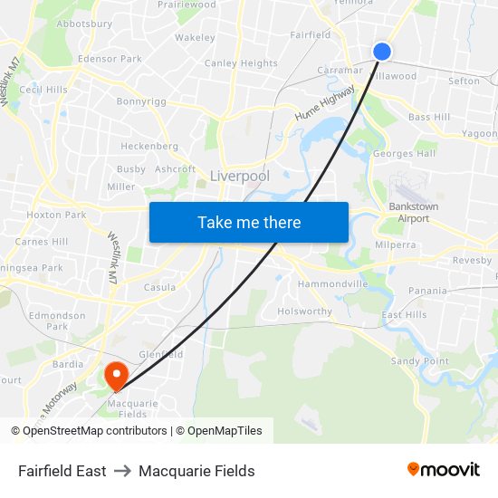 Fairfield East to Macquarie Fields map