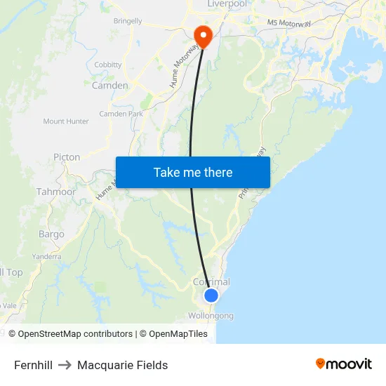 Fernhill to Macquarie Fields map
