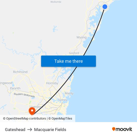 Gateshead to Macquarie Fields map