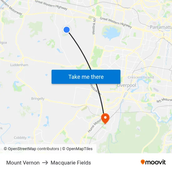 Mount Vernon to Macquarie Fields map