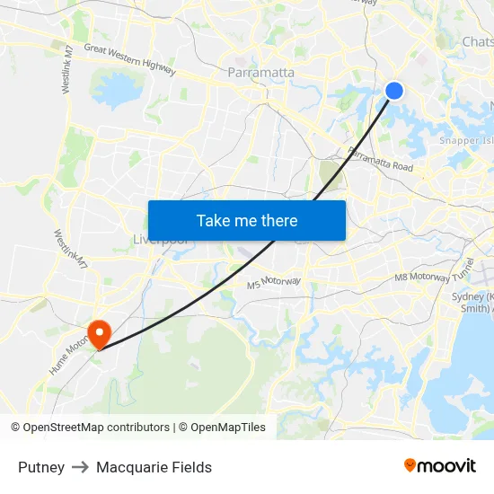 Putney to Macquarie Fields map