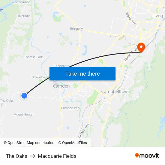 The Oaks to Macquarie Fields map