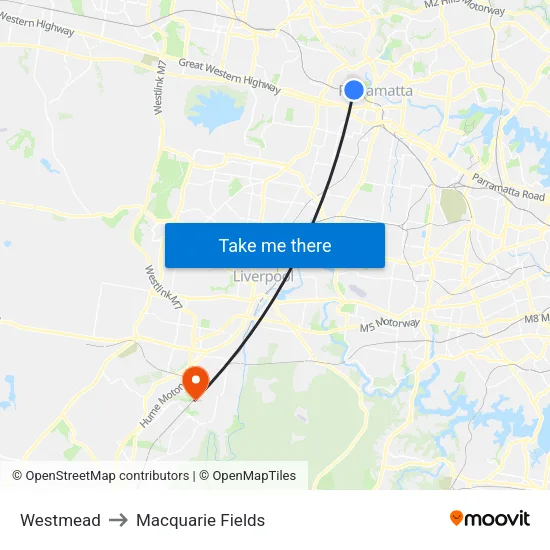Westmead to Macquarie Fields map