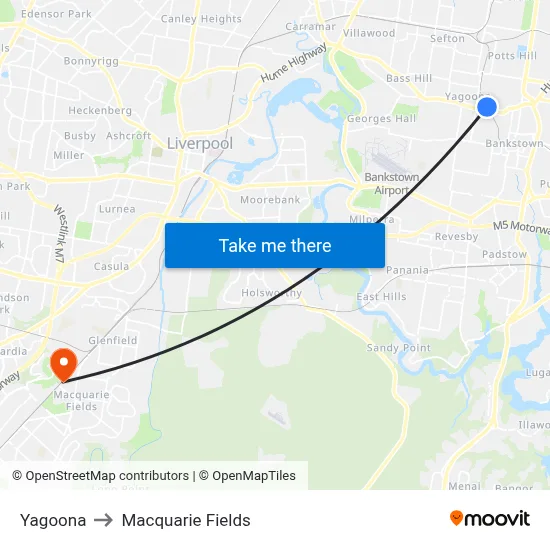 Yagoona to Macquarie Fields map