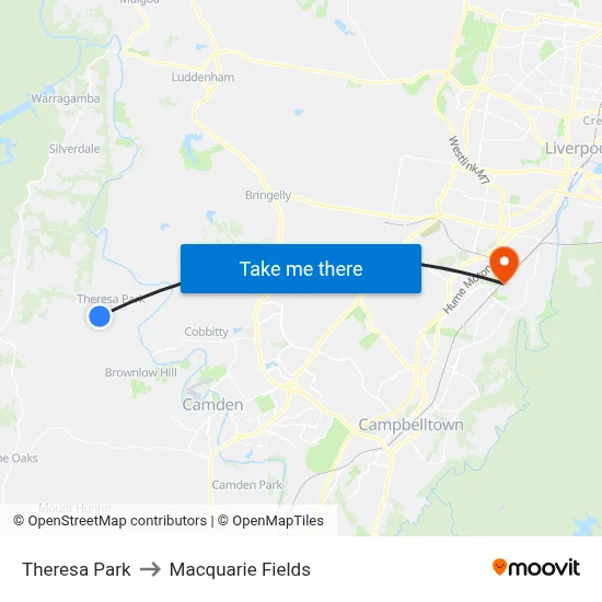Theresa Park to Macquarie Fields map