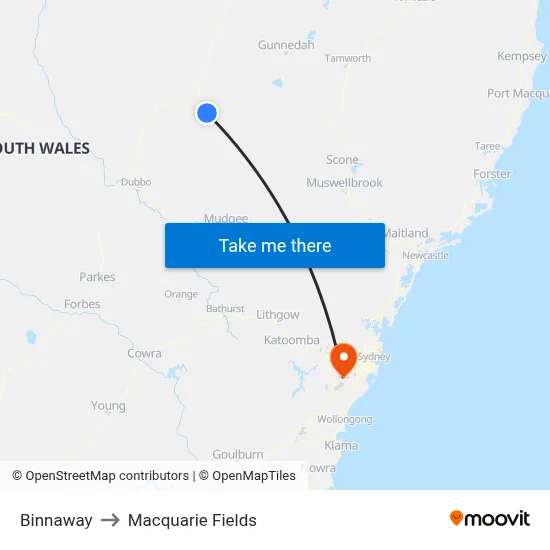 Binnaway to Macquarie Fields map