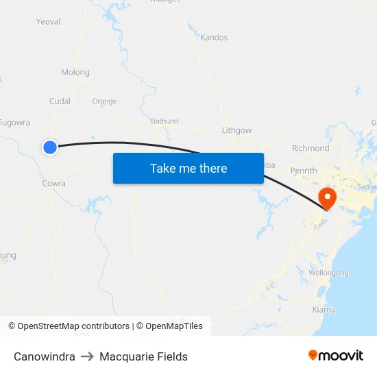 Canowindra to Macquarie Fields map