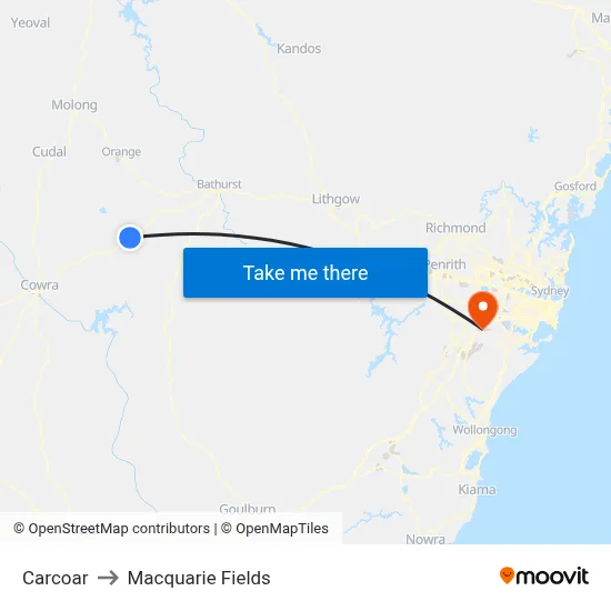 Carcoar to Macquarie Fields map