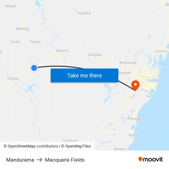Mandurama to Macquarie Fields map