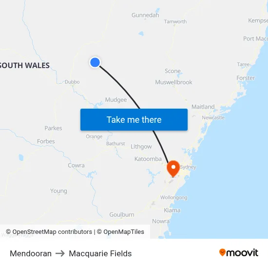 Mendooran to Macquarie Fields map