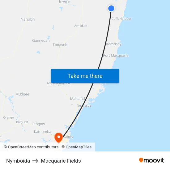 Nymboida to Macquarie Fields map