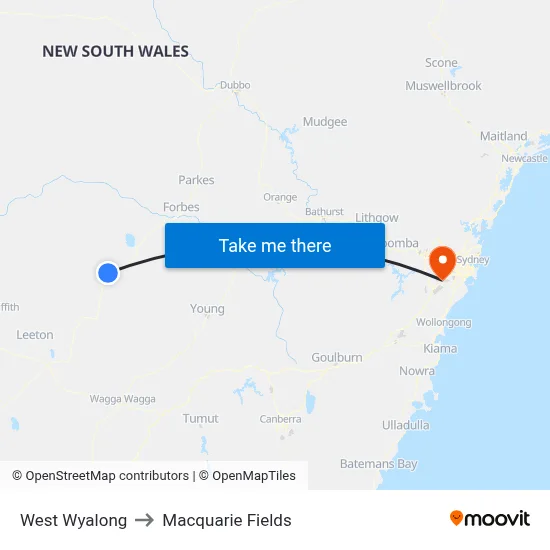 West Wyalong to Macquarie Fields map