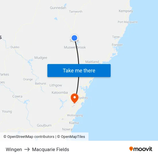 Wingen to Macquarie Fields map