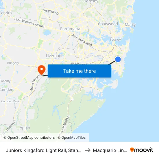 Juniors Kingsford Light Rail, Stand B to Macquarie Links map