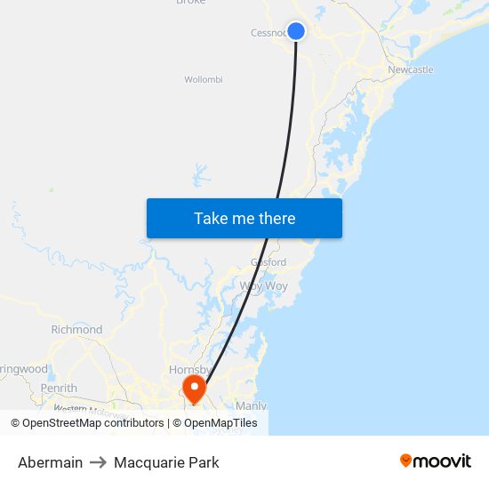 Abermain to Macquarie Park map