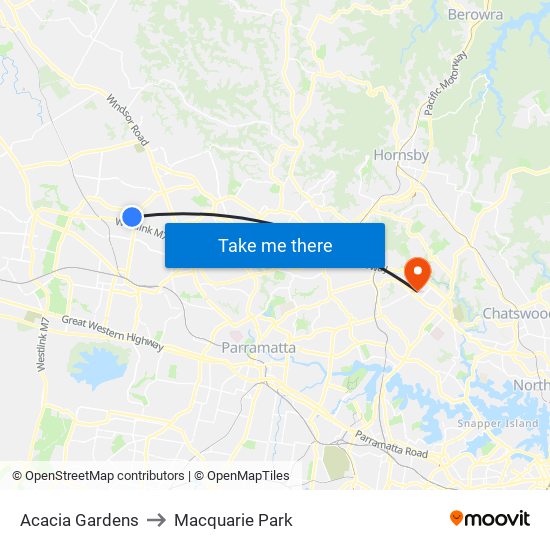 Acacia Gardens to Macquarie Park map