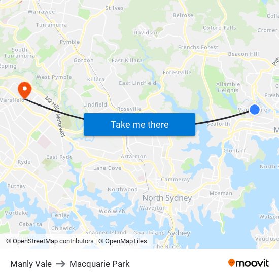Manly Vale to Macquarie Park map