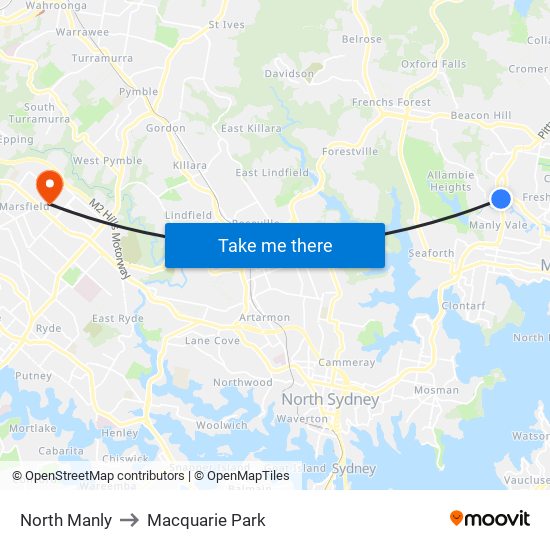 North Manly to Macquarie Park map