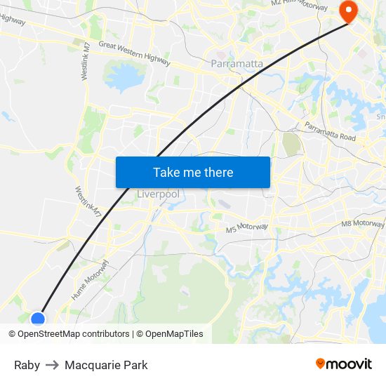 Raby to Macquarie Park map