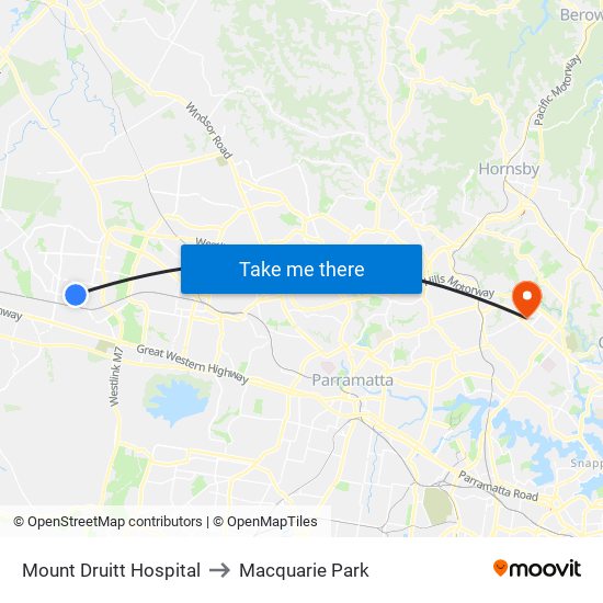 Mount Druitt Hospital to Macquarie Park map