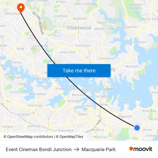 Event Cinemas Bondi Junction to Macquarie Park map