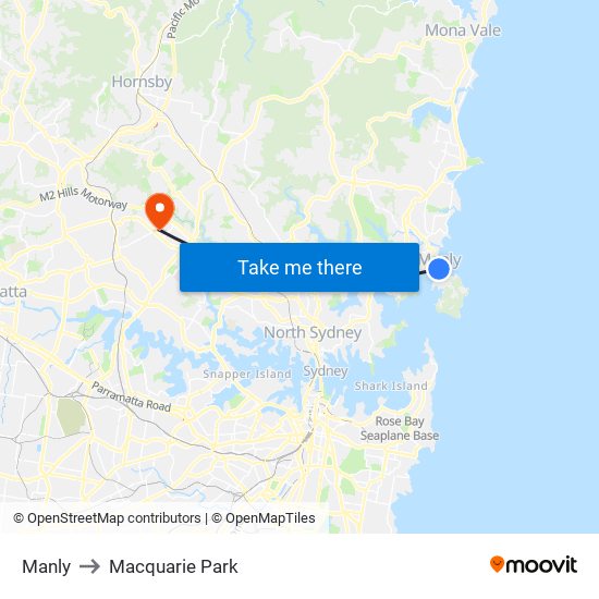 Manly to Macquarie Park map
