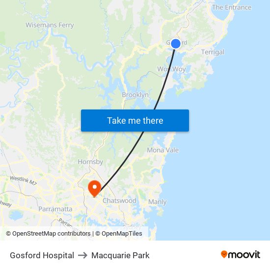 Gosford Hospital to Macquarie Park map