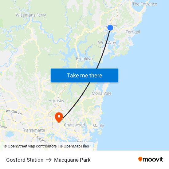 Gosford Station to Macquarie Park map