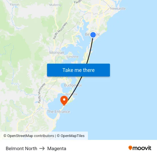 Belmont North to Magenta map