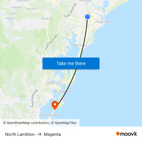 North Lambton to Magenta map