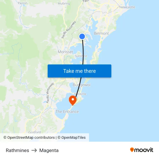 Rathmines to Magenta map