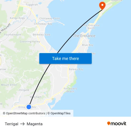 Terrigal to Magenta map
