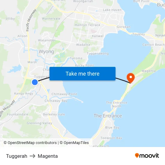Tuggerah to Magenta map
