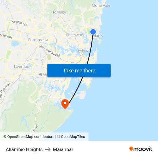 Allambie Heights to Maianbar map