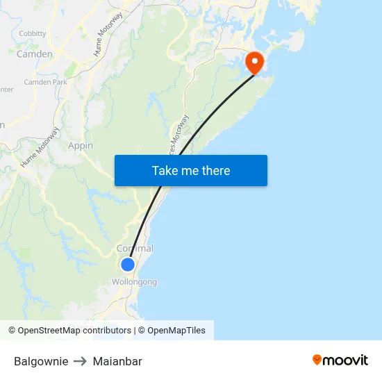 Balgownie to Maianbar map