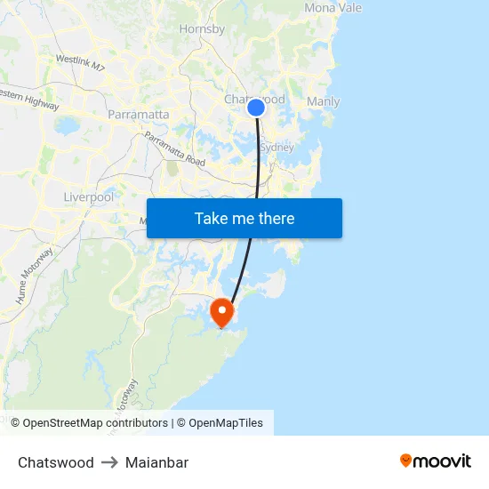 Chatswood to Maianbar map