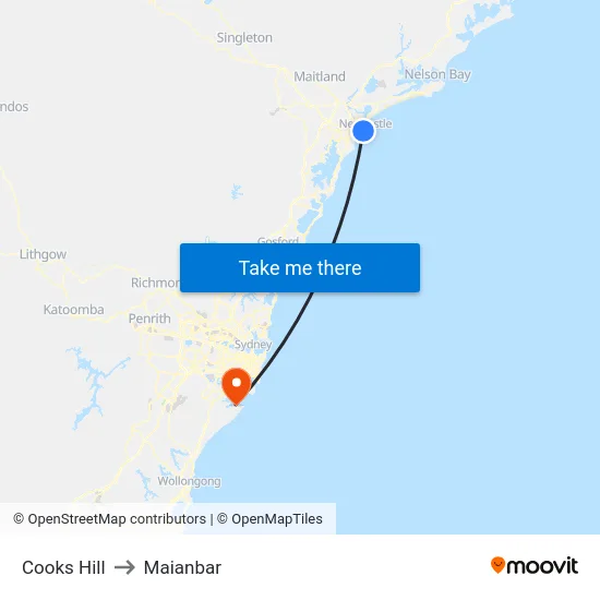 Cooks Hill to Maianbar map