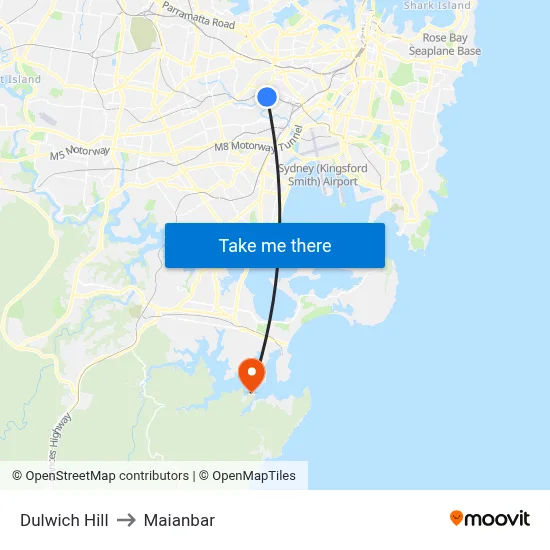 Dulwich Hill to Maianbar map