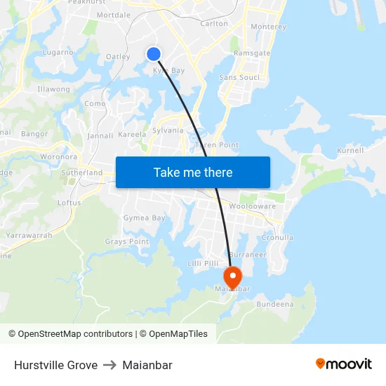 Hurstville Grove to Maianbar map