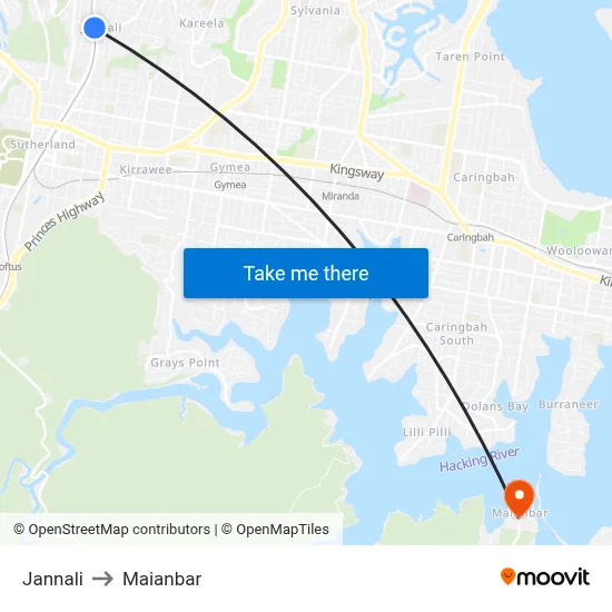 Jannali to Maianbar map