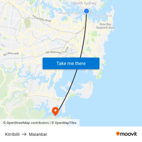 Kirribilli to Maianbar map
