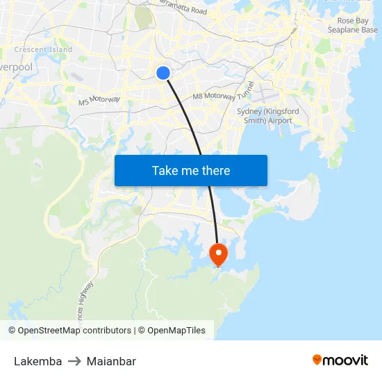 Lakemba to Maianbar map