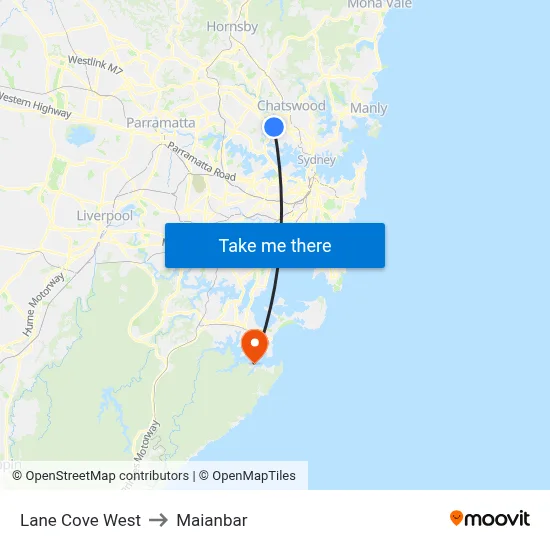 Lane Cove West to Maianbar map