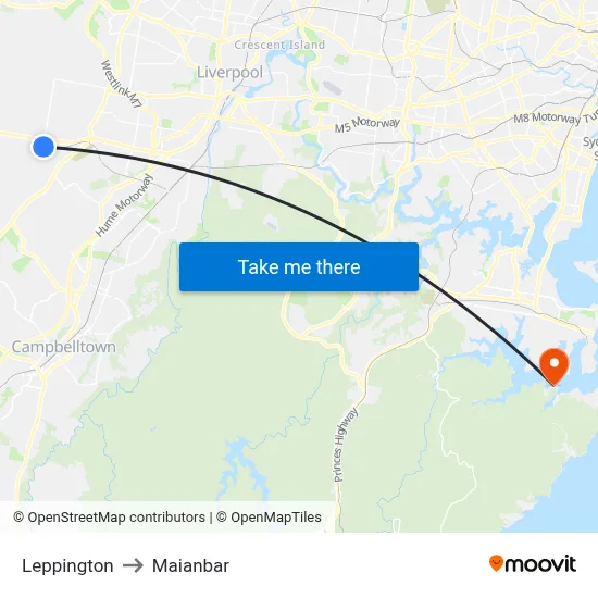Leppington to Maianbar map