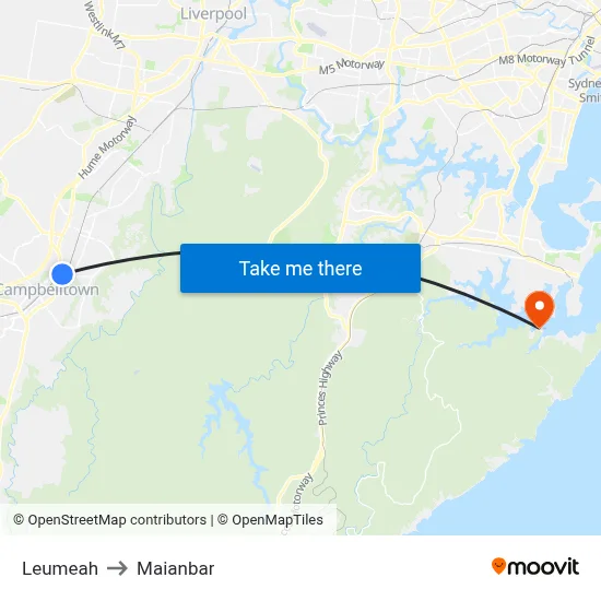 Leumeah to Maianbar map