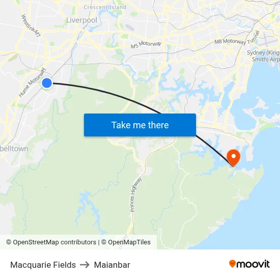Macquarie Fields to Maianbar map