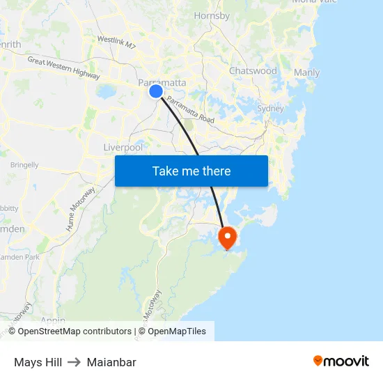 Mays Hill to Maianbar map
