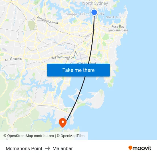 Mcmahons Point to Maianbar map