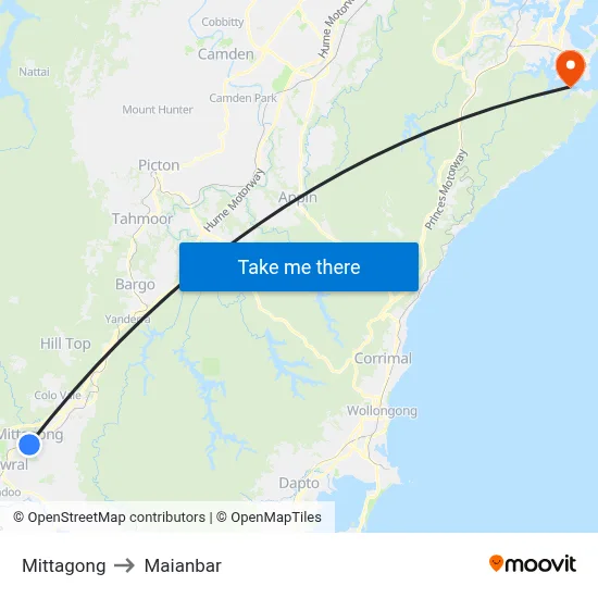 Mittagong to Maianbar map