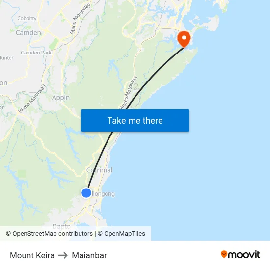 Mount Keira to Maianbar map